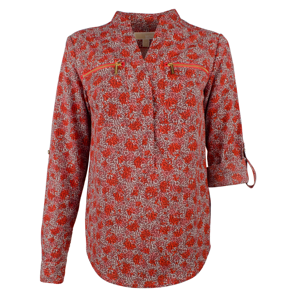 NWT Michael Kors Women's Floral Print Pebble Crepe Zip Pocket Top-S-S $88